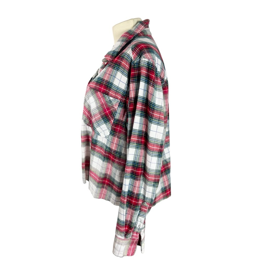 Upcycled cropped flannel shirt Womens XL lightly bleached SO soft - Picture 2 of 6